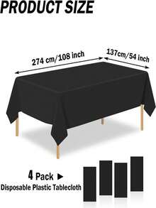 Thickened PEVA Rectangular Disposable Tablecloth, Waterproof & Oil-Proof, Plaid Pattern & Solid Color Options, Suitable For Birthday Party, Picnic, Wedding Banquet, Home Dining Table Decoration, 9 Colors Available - Black - View 10