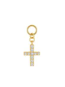 1Pc 925 Silver Earrings Gold Paved Zirconia Cross Charm Pendant Dangle Cross Earring Charm Attachment For Hoop Earrings Jewelry Making DIY Accessory - Gold - View 2