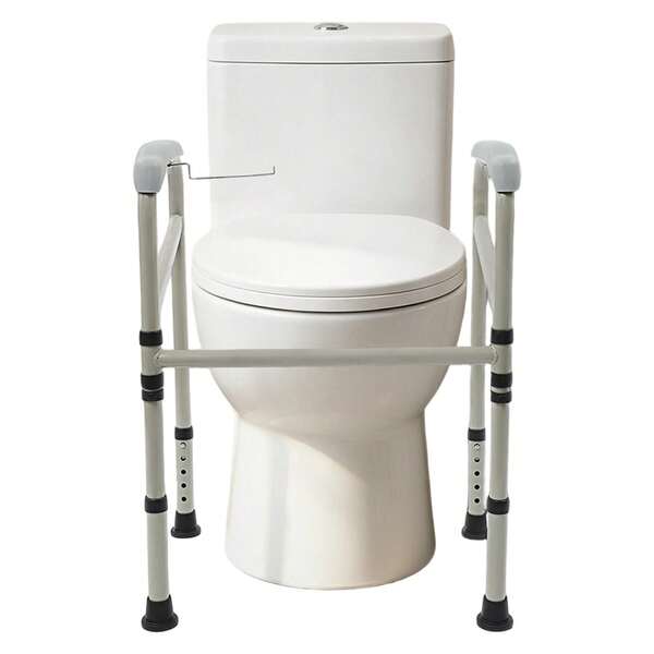 Toilet Safety Rail With Paper Holder, Made Of Carbon Steel, Floor-Standing, Height-Adjustable And Foldable, Maximum Load Capacity 200 Kg