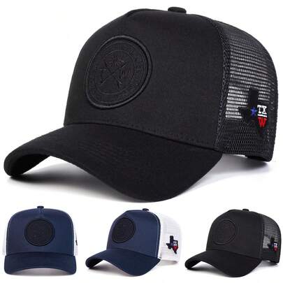 1pc Men's TW Trucker Hat, Personalized Letter Sun Compass Pattern Embroidered Baseball Cap, Street Fashion Mesh Hat, Outdoor Sun Protection Casual Hat, Spring/Autumn Travel Beach Vacation