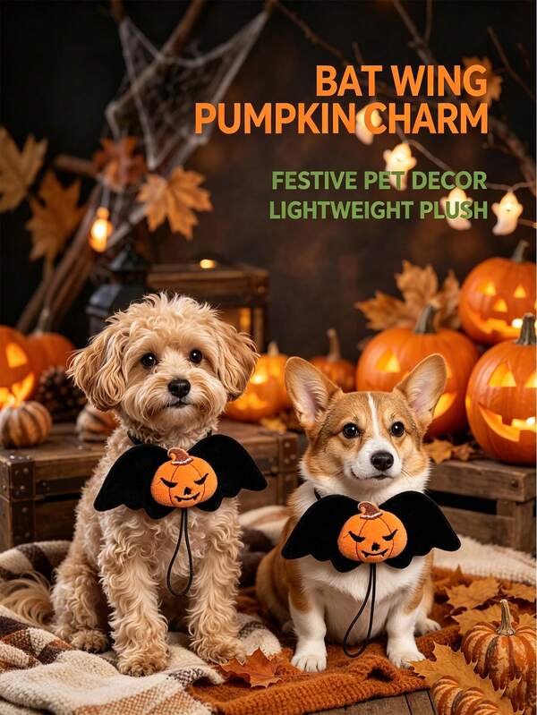 Halloween Plush Pet Bow Tie, Exquisite Embroidered Pumpkin Doll With Bat Wing Design, Adjustable Tie, Pet Accessory - Cat & Dog Universal Holiday Party Photo Costume Accessory - Perfect Pet Gift