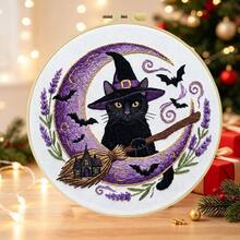 1 buah ukuran 15*15cm/5.9*5.9in dan 20*20cm/7.9*7.9in, Kit Bordir Kucing Hitam, Set Bordir Buatan Tangan DIY untuk Pemula Dewasa, Hadiah Rumah, Hadiah Menjahit Wanita, Termasuk Panduan Pengguna, Kain Pola Cetak, Bingkai Bordir, Jarum dan Benang. - Kucing Hitam - View 4
