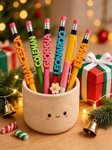 Custom 3D Printed Name Pencil Holder, Personalized Name Pencil Cup Decorative Accessory, Includes Random Color Pencil, Desktop Stationery Ornament, Unique Holiday Housewarming Gift, Suitable For Students - Multicolor - View 3