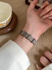 1pc Minimalist Gold Dial Bar Index Oval Strap Women's Quartz Watch, Suitable For Daily Wear - Grey - View 5