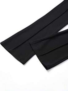Women's High Waist Slim Fit Front Slit Flared Suit Pants, Elastic Drape Commute Casual Bell Bottom Trousers - Black - View 5