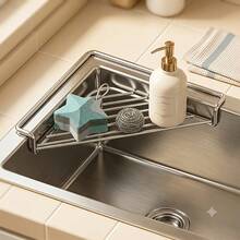 1pc Corner Sink Organizer Rack, Heavy Duty Stainless Steel Sink Drying Rack, Dish Cloth And Sponge Drying Rack, Space-Saving Triangular Kitchen Sponge Cloth Rack, Suitable For Dish Soap, Cleaning Brush, Draining Countertop - Stainless Steel Dish Rack - View 4