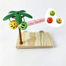 1pc Coconut Tree Shaped Bird Perch Stand, Decorative Parrot Bird Toy With Chewing Bell Ball, Boredom Relief Self-Entertainment Bird Stand, Perch, Cage Decoration For Budgies (Bell Ball Color Random) - A+B - View 8