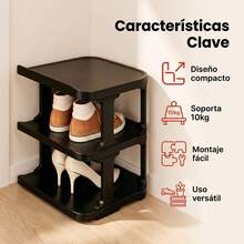 1-Piece 3-Tier Plastic Shoe Rack Space-Saving Corner Organizer For Entryway - Black - View 3