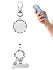 1 Set Anti-Theft Phone Lanyard, Retractable Steel Wire Phone Strap With Keychain, Key Ring Rope Tag, ID Holder & Metal Strap Buckle, Suitable For Teachers, Nurses, Students, Silver, Heavy Duty Retractable Cable, Suitable For Skiing, Shooting, Fishing And Travel - Multicolor - View 12
