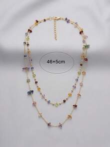 1pc Women's Multi-Layer Colorful Beaded Necklace, Gold Tone Chain Necklace, Bohemian Style Gemstone Jewelry, Exquisite Personalized Necklace, Suitable For Vacation And Party - Colorful - View 3
