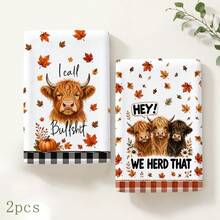 2/4/6pcs Highland Cow Autumn Theme Printed Kitchen Napkins, Cute Hand-Drawn Style, Soft And Easy To Clean, Highland Cow, Pumpkin, Maple Leaf Patterns, Home Decor, Autumn Home Gift, Suitable For Bathroom Decor, Kitchen Decor, Kitchen Accessories - Multicolor - View 11