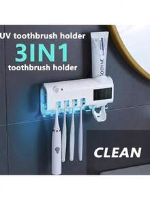 AXH. [UV Toothbrush Holder] 3-Slot UV Toothbrush Holder With Toothpaste Dispenser, Wall-Mounted, Durable ABS+PP+Electronic Components, White, Space-Saving Bathroom Storage Rack - White - View 1