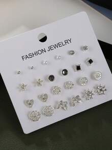 RINTOLER 12pairs Creative & Unique Design Geometric Hollow Out Simple Style Earrings Set - Silver - View 8