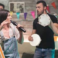 4 Inch Wooden Handheld Tambourine, Single Row Hand-Shaken Percussion Instrument, Suitable For Party, Dance, Church Performance, Accompaniment, Outdoor Wedding, KTV, Family Gathering, Outdoor Activity, Music Class, Party Game, Birthday Party - Natural Wood Hand Drum - View 11