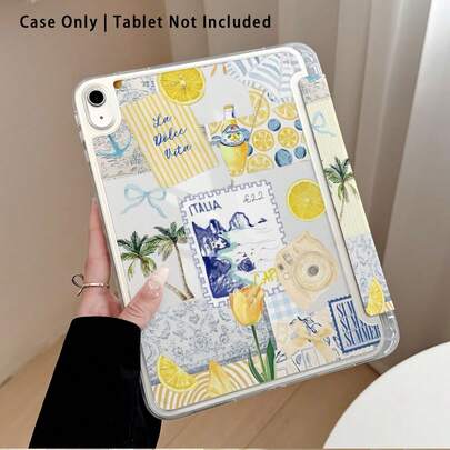 Striped, Lemon, Tulip, Wine Glass, Coconut Tree, Bow, Camera Pattern Painted Effect Tablet Protective Case With Stand, Compatible With Honor 8/9/10/X8/X8A/X9/X8Pro/X9Pro, MatePad SE 11"/MatePad 11"/11.5", MatePad Pro, Apple 10th/11th Gen 2025 (A16), Galaxy Tab A7/A9 And Other Popular Models