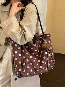 Nicekee Large Capacity Tote Bag With Polka Dot Print And Unique Knot Decoration, Suitable For Stylish Girls, Suitable For Daily Commuting And Travel - Multicolor - View 5