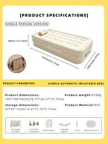 Inflatable Air Mattress, Luxury Camping Pad, PVC Inflatable Sleeping Mat, Luxury Double Camping Air Bed With Built-In Pump, Thick Pad - Apricot - View 12