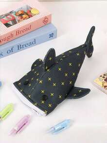 1pc Shark Shaped Pencil Case With Fun Star Pattern, Suitable For Teens And Office Use, Teen Stationery Storage Bag - Multicolor - View 10