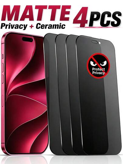 4 Packs Matte Privacy Ceramic Screen Protector, Flexible Anti-Spy Ceramic Film, Full Coverage Anti-Fingerprint Anti-Drop Anti-Glare, Compatible With IPhone 18 Pro Max/17/16/15/14/13/12/11 Pro Max/Pro/Air/Plus/Mini Series