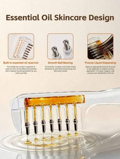 1pc Scalp Care Massage Comb With Roller Ball Tip, Suitable For All Hair Types, Smooth Liquid Dispensing Hair Care Anti-Hair Loss Essence Comb, Transparent Visible Liquid Storage Dispensing Comb, Roller Ball Metal Teeth Even Liquid Dispensing, Can Replace Hand Application For Hair Care, Hair Growth, Beard Oil, Soothing Scalp, Softening Stubble, Portable Hair Care Comb For Women's Scalp Care And Men's Beard Grooming