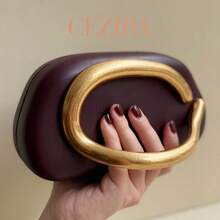CEZIRA Fashionable Elegant Design PU Vegan Leather Hard Shell Evening Clutch Bag With Metal Handle For Women, Suitable For Banquet, Party, Date, Wedding Occasions - Multicolor - View 7