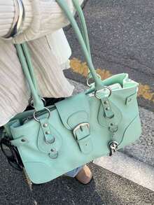 2026 New Y2K Fashion Large Capacity American Retro Versatile Motorcycle Style Shoulder Underarm Bag Handbag (Accessories Not Included) - Mint Green - View 4