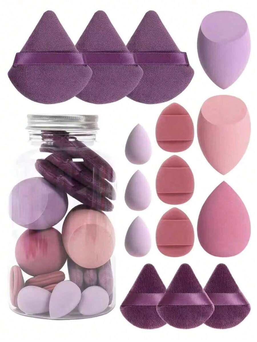 Random 5-Piece Makeup Sponge Set With Random Packaging Bottle And Bag, Complete Makeup Tool Set Including 3 Regular Makeup Sponges, 3 Mini Makeup Sponges, 3 Powder Puffs, 3 Mini Powder Puffs, And 3 Mini Finger Cushion Powder Puffs, Suitable For Foundation, Concealer, Loose Powder And Other Base Makeup Products For Flawless Long-Lasting Makeup, Multi-Color Latex-Free Makeup Sponges, Dry And Wet Use, Also As A Dedicated Application Tool For Creamy Foundation - Multicolor - View 1