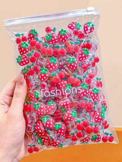 50/30/10 piezas Lindas pinzas para el cabello con diseño de fresa y cereza, accesorios para el cabello pequeños y duraderos que no dañan, pinzas de moda dulces - Adecuadas para mujeres y niñas, uso diario, escuela, fiesta, vacaciones, transporte