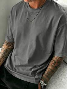 Men's Summer Vintage Solid Color Striped T-Shirt With Unique Design, Suitable For Daily Commute And Home Wear - Dark Grey - View 3
