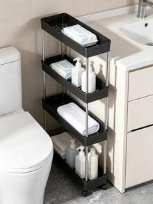 1 chiếc xe đẩy lưu trữ 3/4 tầng hẹp, kệ lưu trữ di động phòng tắm, kệ lưu trữ đa năng, kệ lưu trữ khe hở phòng tắm, phụ kiện phòng tắm - màu đen - Xem 7