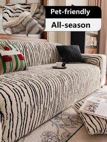 1pc Minimalist Solid Color Premium Sofa Cover, Cat-Like Softness Without Shedding, Suitable For All Four Seasons, Hand Washable And Machine Washable, Cat Scratch Resistant, Easy To Clean, Odorless, Pet-Friendly - Beige - View 1