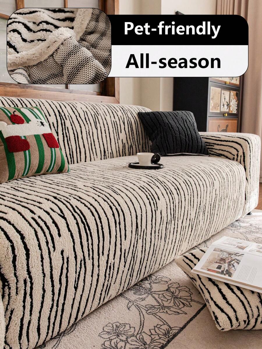 1pc Minimalist Solid Color Premium Sofa Cover, Cat-Like Softness Without Shedding, Suitable For All Four Seasons, Hand Washable And Machine Washable, Cat Scratch Resistant, Easy To Clean, Odorless, Pet-Friendly - Beige - View 1