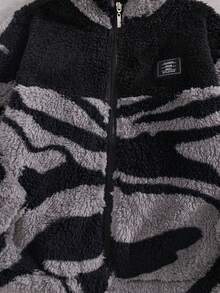 Boys' Casual Fashion Zipper Design Stand Collar Long Sleeve Jacket, Double-Sided Fleece, Autumn/Winter - Black - View 5