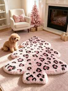 1pc Pink Leopard Print Silk Christmas Tree Decorative Rug, Love & Healing Bedroom Decor, Small Rug, Carpet, Home Decor, Living Room Rug, Living Room Small Rug, Bedroom Rug, Living Room Home Decor, Outdoor Rug, Washable Rug - Multicolor 6 - View 1