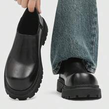 Sepatu Derby Vintage Pria dengan Tampilan Usang, Sepatu Loafer Kasual Bisnis Terbaru untuk Musim Semi, Sepatu Jas Penambah Tinggi Badan yang Tak Terlihat, Sepatu Formal yang Nyaman, Bernapas, Lembut, dan Serbaguna untuk Semua Acara - Hitam - View 1