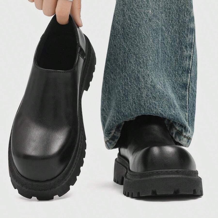 Sepatu Derby Vintage Pria dengan Tampilan Usang, Sepatu Loafer Kasual Bisnis Terbaru untuk Musim Semi, Sepatu Jas Penambah Tinggi Badan yang Tak Terlihat, Sepatu Formal yang Nyaman, Bernapas, Lembut, dan Serbaguna untuk Semua Acara - Hitam - View 1