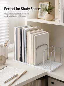 Bokhylla för skrivbord i rostfritt stål, justerbar hylla och mapporganizer med stabil plastbas, modern minimalistisk förvaringsställ för kontorsskrivbord, lämplig för skrivbord, bokhylla, hem eller kontor, för organisering och förvaring av böcker och mappar - Multifärgad - Visa 5