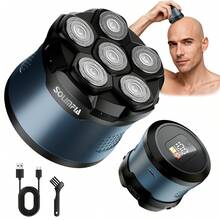 Men's Magnetic 6-Blade Electric Shaver, Home Hair Clipper, Beard And Head Hair Trimmer - Blue - View 12
