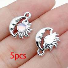 5/20pcs Silvery Plated Pink Rhinestone Charms Ballerina Fairy Butterfly Bear Moon Star Bow Shell Pendant For DIY Necklace Earring Jewelry Making - Pink - View 14
