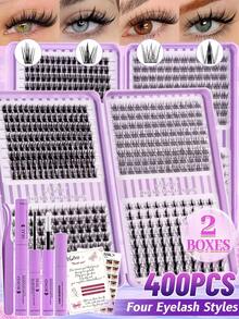400pcs D-Curl False Eyelashes, Multiple Styles, Single Length 10-16mm, Includes Eyelash Glue, Remover And Tweezers, Easy To Use At Home, Suitable For Daily Wear, Dating, Travel, Photography, Wedding, Vacation And Cosplay - Black - View 13