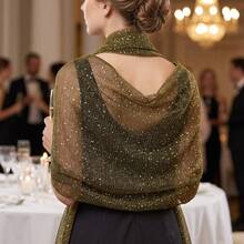 1pc Women's Lightweight Solid Color Sequin Scarf Headwrap Middle Eastern Style Decorative Scarf Sun Protection Beach Shawl Party Shawl Suitable For Daily Use - Olive Gold - View 7