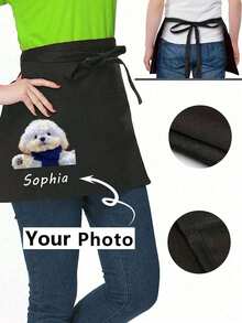 1pc Personalized Customized Unisex Polyester Apron, With 3 Pockets, Customizable Photo/Text, Short Waist Service Uniform, Black Hairdresser Apron, Barber/Beautician Beauty Gift Customization, Suitable For Kitchen, Baking And Chef Use - Multicolor - View 3