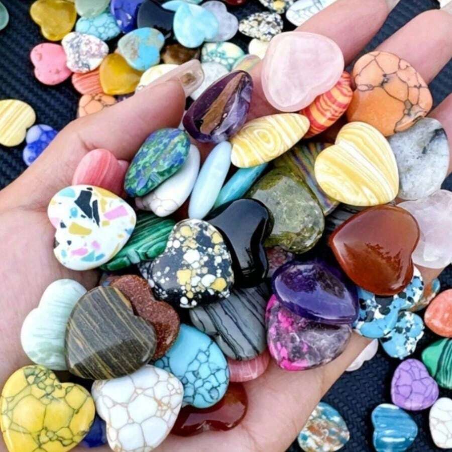 100pcs Natural Stone Quartz Heart-Shaped Gemstone Crystal Raw Stone 2cm Random Color And Style - Multicolor - View 1