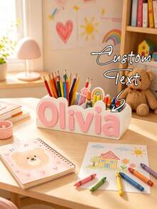 Customized Name Personalized Desktop Storage Box And 3D Printed Pen Holder, Both A Fashionable Room Decor And A Back-To-School Essential, Suitable As Personalized Gifts For Halloween, Thanksgiving And Christmas - Multicolor - View 4