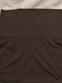 Plus Size Solid Color Minimalist Fold Waist Leggings, Casual Daily Wear Spring Fall - Coffee Brown - View 8