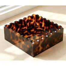 1pc Square Acrylic Turtle Pattern Storage Box With Lace Opening, Suitable For Storing Keys, Cosmetics, Desktop Items - Tortoiseshell - View 5