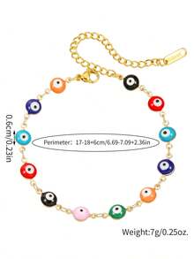 1pc Fashion Bohemian Style Stainless Steel Enamel Turkish Evil Eye Bracelet For Women, Colorful Evil Eye Pendant Jewelry Gift, Random Eye Color - Multicolor - View 3