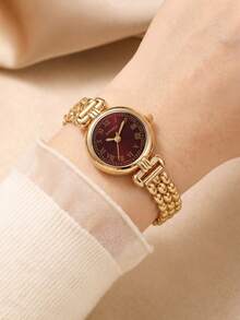 LIANDU Jam Tangan Wanita Gaya Prancis, Modis, Kreatif, Multifungsi, Ringkas, Jam Tangan Quartz Wanita yang Dipersonalisasi, Dengan Dial Minimalis Bulat dan Tali Paduan Logam. Cocok untuk Pemakaian Sehari-hari dan Sebagai Hadiah Liburan. - Merah - View 5