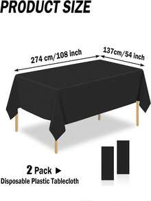 Thickened PEVA Rectangular Disposable Tablecloth, Waterproof & Oil-Proof, Plaid Pattern & Solid Color Options, Suitable For Birthday Party, Picnic, Wedding Banquet, Home Dining Table Decoration, 9 Colors Available - Black - View 9