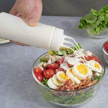 3入廚房沙拉醬擠壓瓶，蜂蜜蠔油調味料瓶，煉乳擠壓瓶，3孔調味料瓶，附刻度，透明可視防漏擠醬瓶，節日派對用品 - 白色 - 查看 5